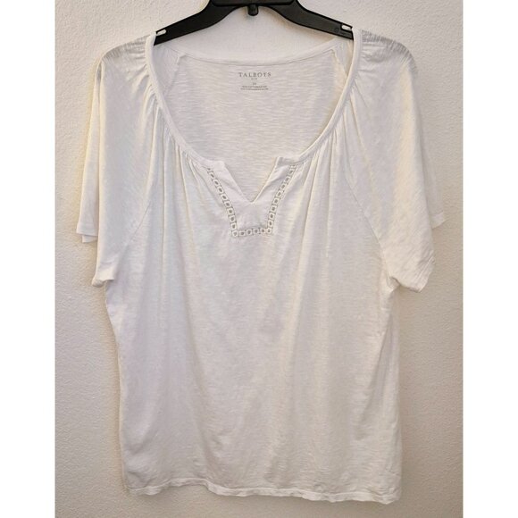 Talbots 100% Cotton Relaxed Fit V Neck Pullover Flutter Sleeve Top Size 2X EUC - Picture 1 of 7